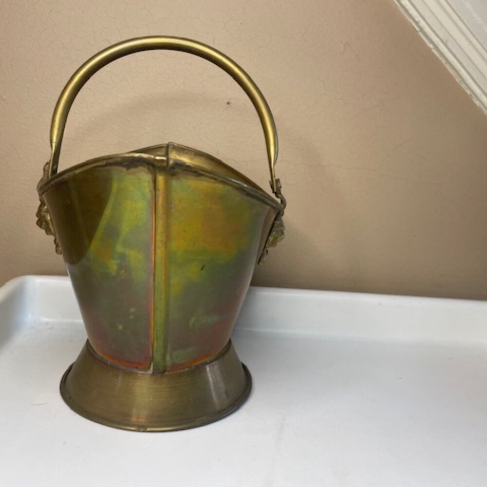 Vintage Brass Bowl with Lion Heads and Handle - Picture 6 of 9